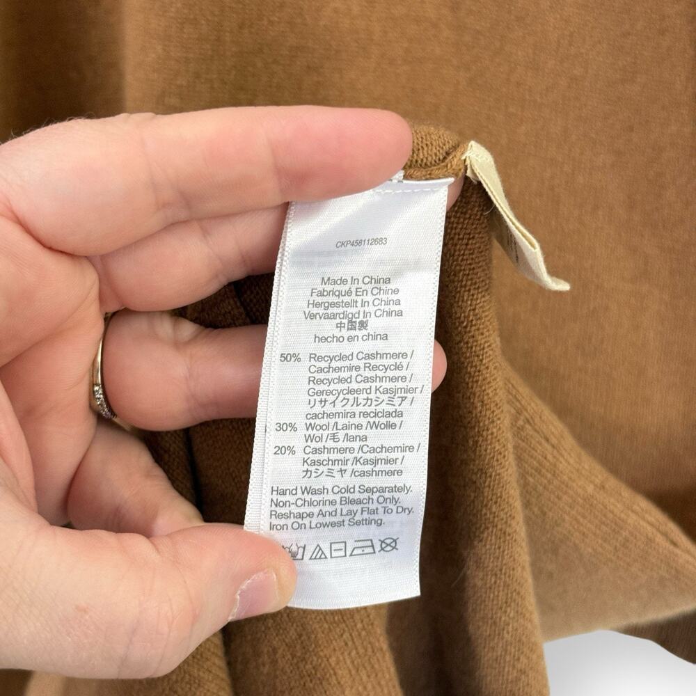 Madewell (Re)sourced Cashmere Wool V-Neck Midi Dress S Camel Tan Quiet Luxury - Picture 9 of 13